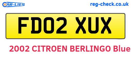 FD02XUX are the vehicle registration plates.
