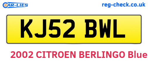 KJ52BWL are the vehicle registration plates.