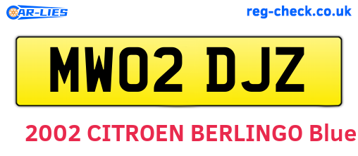 MW02DJZ are the vehicle registration plates.