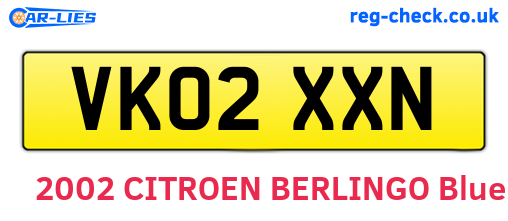 VK02XXN are the vehicle registration plates.