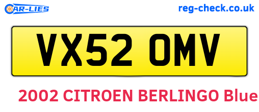 VX52OMV are the vehicle registration plates.