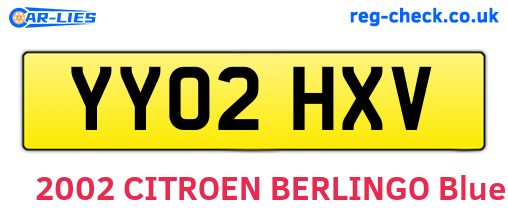 YY02HXV are the vehicle registration plates.