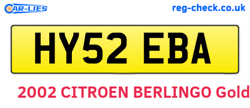 HY52EBA are the vehicle registration plates.