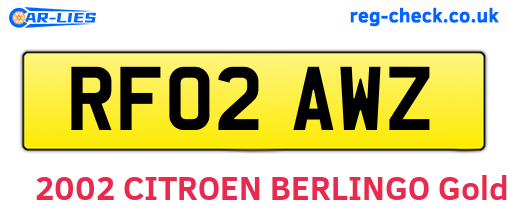 RF02AWZ are the vehicle registration plates.