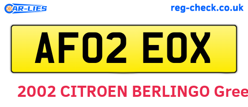 AF02EOX are the vehicle registration plates.