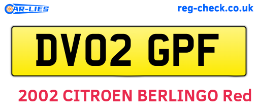 DV02GPF are the vehicle registration plates.