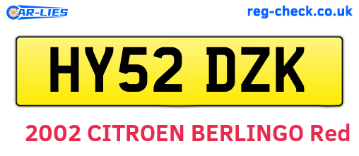 HY52DZK are the vehicle registration plates.