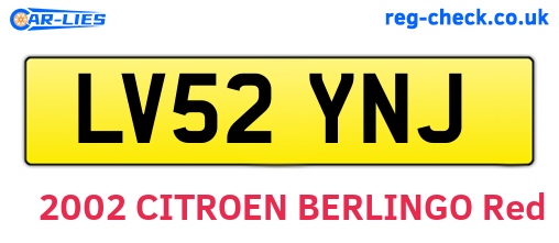 LV52YNJ are the vehicle registration plates.