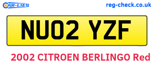 NU02YZF are the vehicle registration plates.