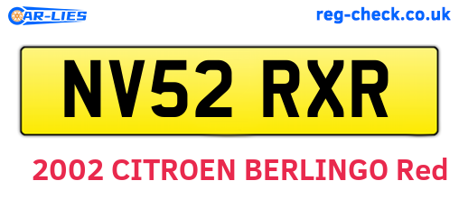 NV52RXR are the vehicle registration plates.