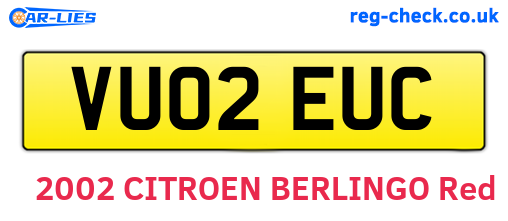 VU02EUC are the vehicle registration plates.