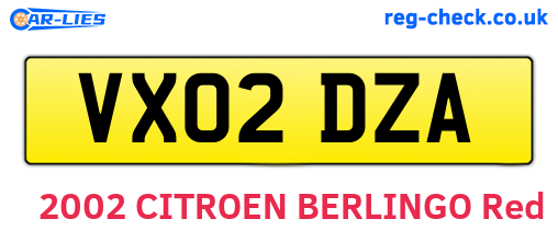 VX02DZA are the vehicle registration plates.
