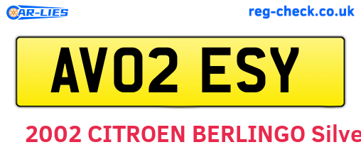 AV02ESY are the vehicle registration plates.