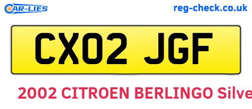 CX02JGF are the vehicle registration plates.