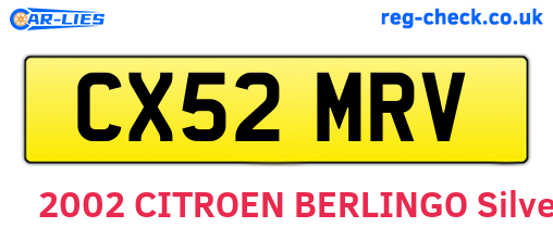 CX52MRV are the vehicle registration plates.