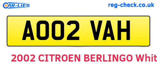 AO02VAH are the vehicle registration plates.