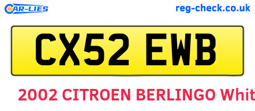 CX52EWB are the vehicle registration plates.