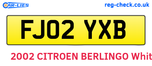 FJ02YXB are the vehicle registration plates.
