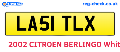 LA51TLX are the vehicle registration plates.