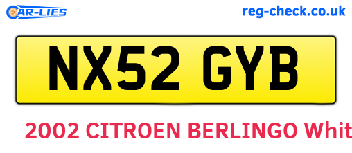 NX52GYB are the vehicle registration plates.