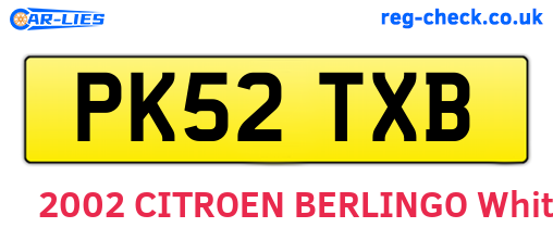 PK52TXB are the vehicle registration plates.