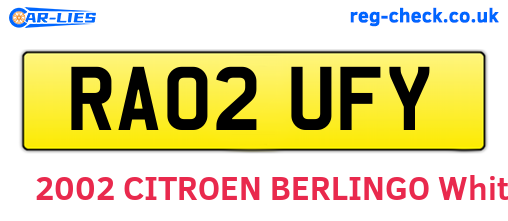 RA02UFY are the vehicle registration plates.
