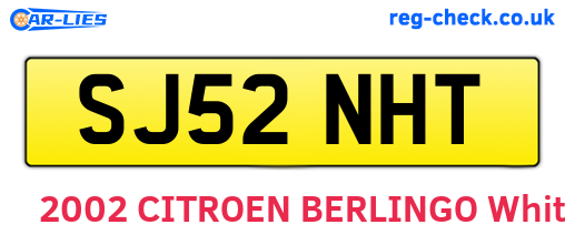 SJ52NHT are the vehicle registration plates.