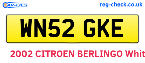 WN52GKE are the vehicle registration plates.