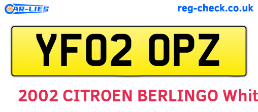 YF02OPZ are the vehicle registration plates.