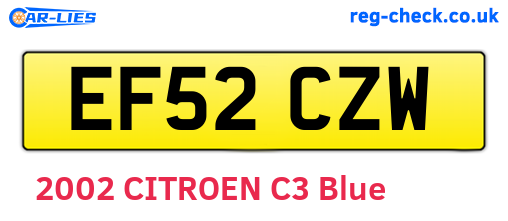 EF52CZW are the vehicle registration plates.