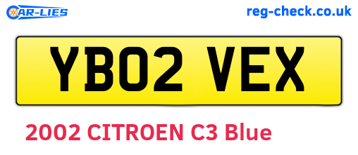 YB02VEX are the vehicle registration plates.