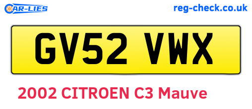 GV52VWX are the vehicle registration plates.