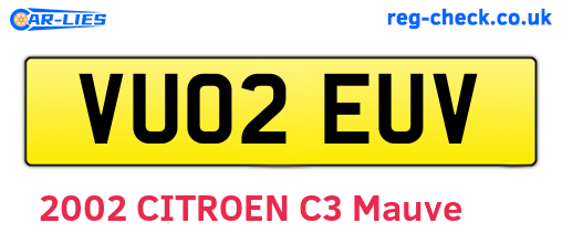 VU02EUV are the vehicle registration plates.