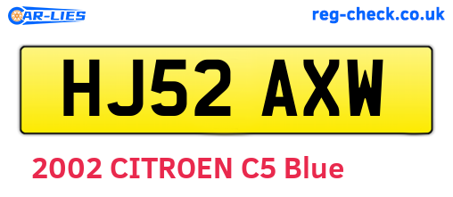 HJ52AXW are the vehicle registration plates.
