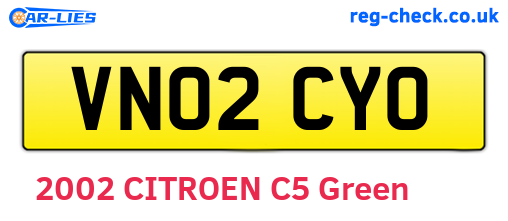 VN02CYO are the vehicle registration plates.