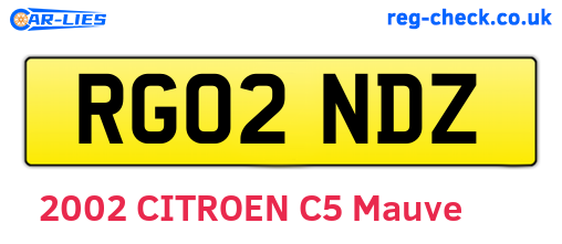 RG02NDZ are the vehicle registration plates.