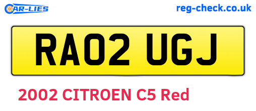 RA02UGJ are the vehicle registration plates.