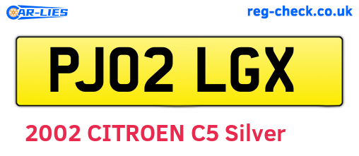 PJ02LGX are the vehicle registration plates.