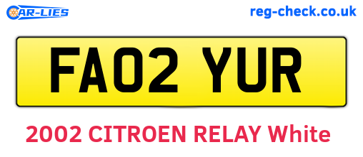 FA02YUR are the vehicle registration plates.