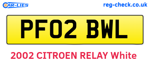 PF02BWL are the vehicle registration plates.
