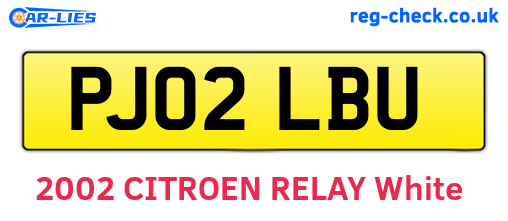 PJ02LBU are the vehicle registration plates.