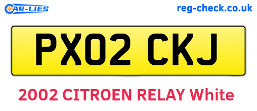 PX02CKJ are the vehicle registration plates.