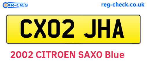 CX02JHA are the vehicle registration plates.