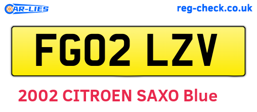 FG02LZV are the vehicle registration plates.