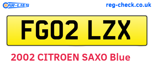 FG02LZX are the vehicle registration plates.