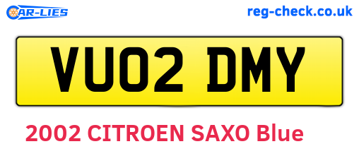 VU02DMY are the vehicle registration plates.