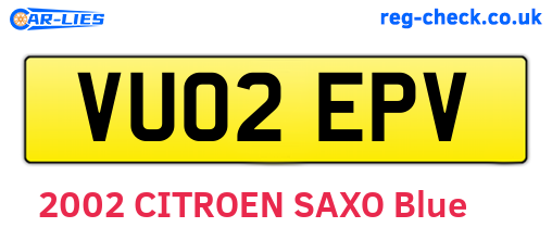 VU02EPV are the vehicle registration plates.
