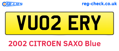 VU02ERY are the vehicle registration plates.