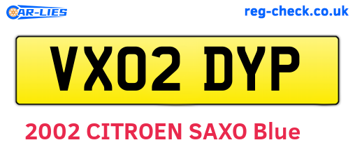 VX02DYP are the vehicle registration plates.