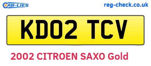 KD02TCV are the vehicle registration plates.